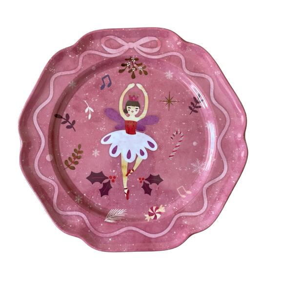 Sugarplum Dreams Christmas Nutcracker 8.5” PINK Melamine Plate Set of 4 NEW - Picture 8 of 14